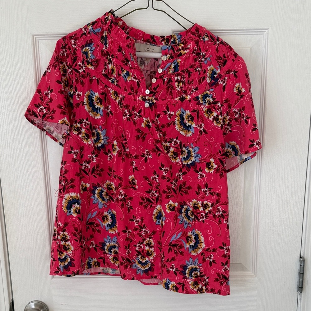 LOFT Vibrant Floral Blouse in Pink and Blue